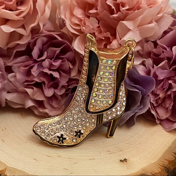 Silver and Black Crystal High Heel Boot Keychain Charm - Picture 2 of 16